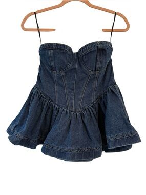 Forever 21 Strapless Denim Peplum Top NWT